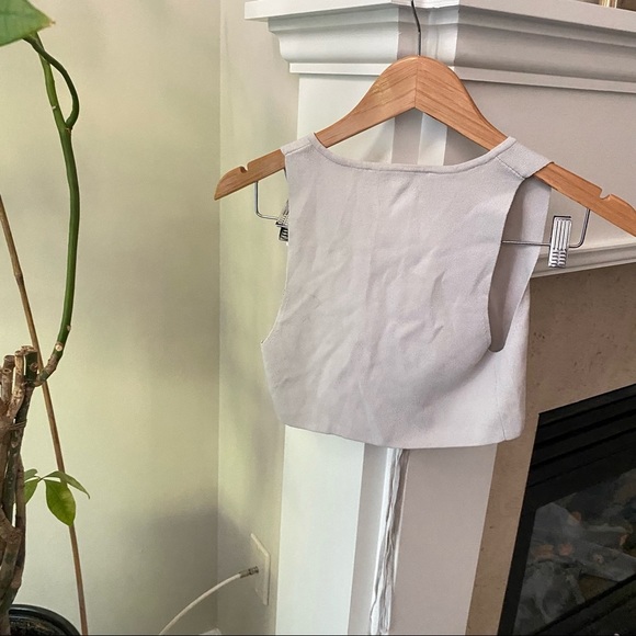 ZARA Gray Plunge Tie Front Knit Crop Top - Picture 6 of 6